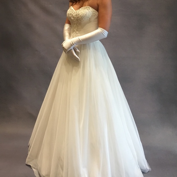 Strapless Tulle Ball Gown with Beaded Lace Bodice - Picture 7 of 12